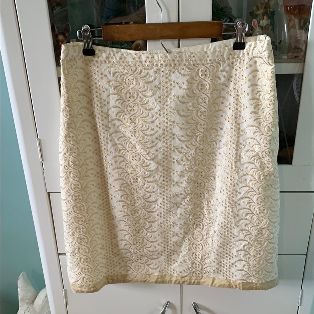 Banana Republic sz 10 Elegant Cream with Gold Metallic Embroidery Skirt euc